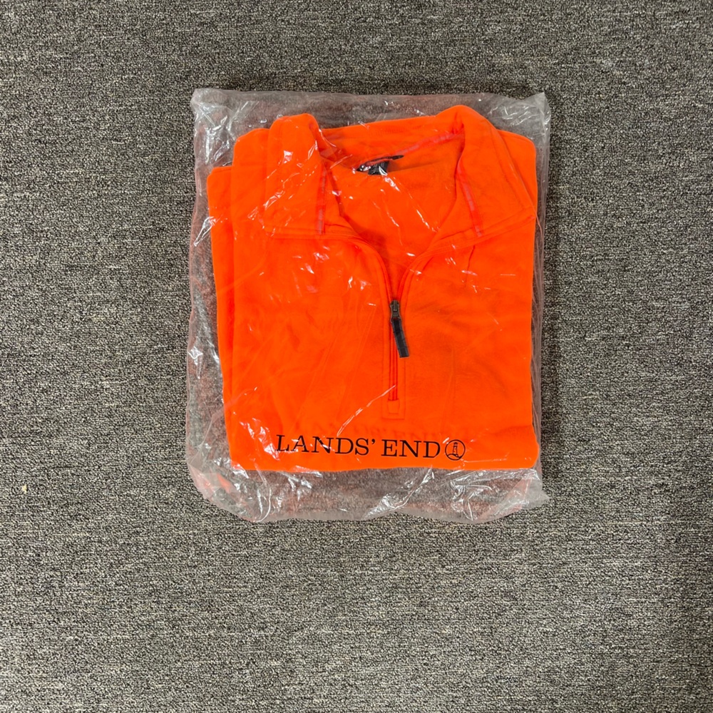 Lands' End fleece Blaze Orange 1/4 Zip Pullover XL— (NWT)